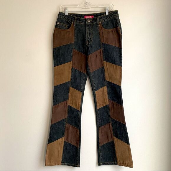 Zana Di Denim - Vintage Y2K Zana Di Suede Patchwork Flare Bell Bottom Jeans Juniors 7